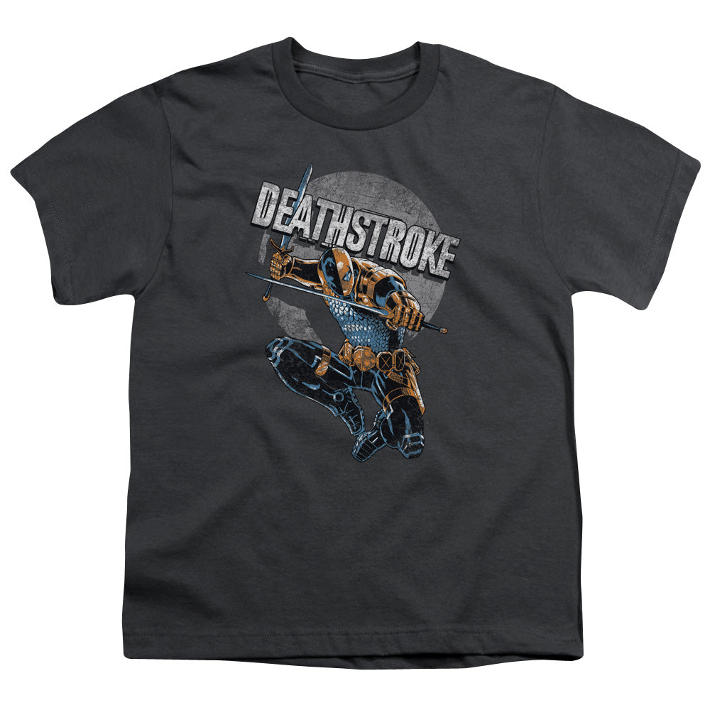Justice League Deathstroke Retro Kids Youth T Shirt Charcoal Officially Licensed