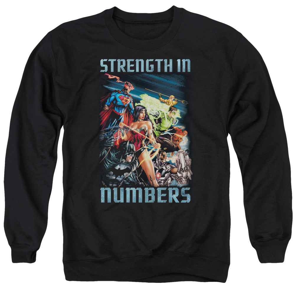 Justice League Strength in Number Mens Crewneck Sweatshirt Black Officially Licensed