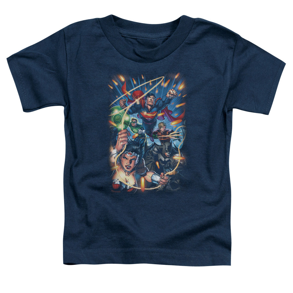 Justice League Under Attack Toddler Kids Youth T Shirt Navy Blue Blue Officially Licensed