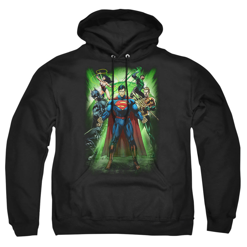 Justice League Of America Power Burst Mens Hoodie Black Officially Licensed
