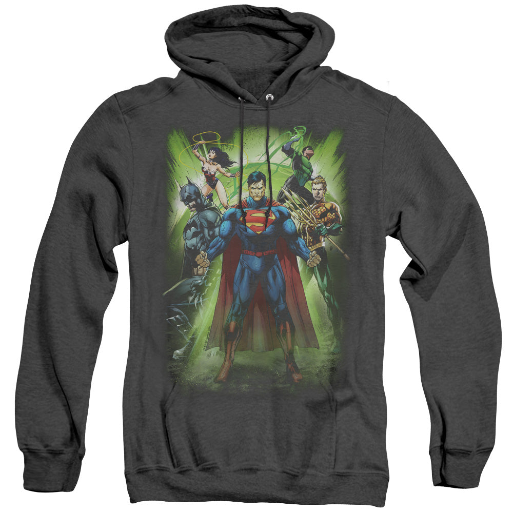 Justice League Power Burst Heather Mens Hoodie Black Officially Licensed