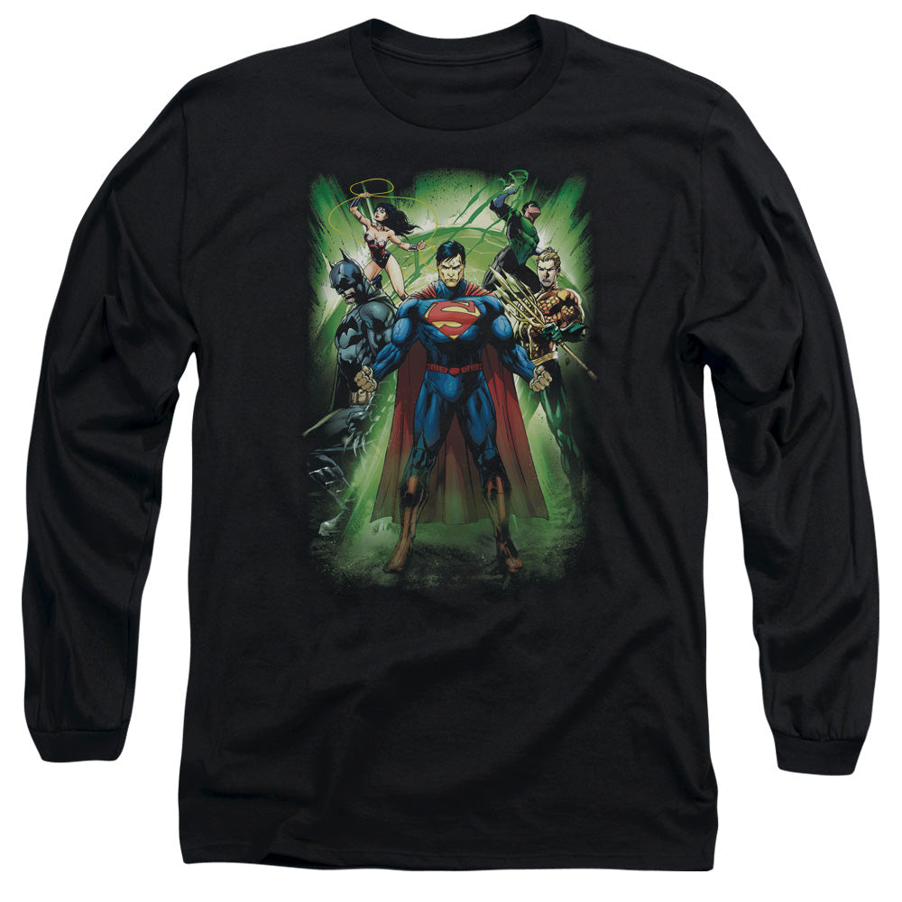 Jla Power Burst Mens Long Sleeve Shirt Black Officially Licensed