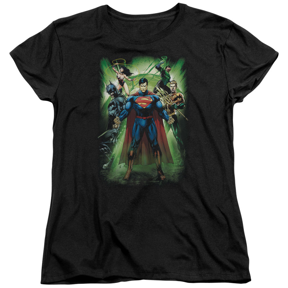 Justice League Power Burst Womens T Shirt Black Officially Licensed