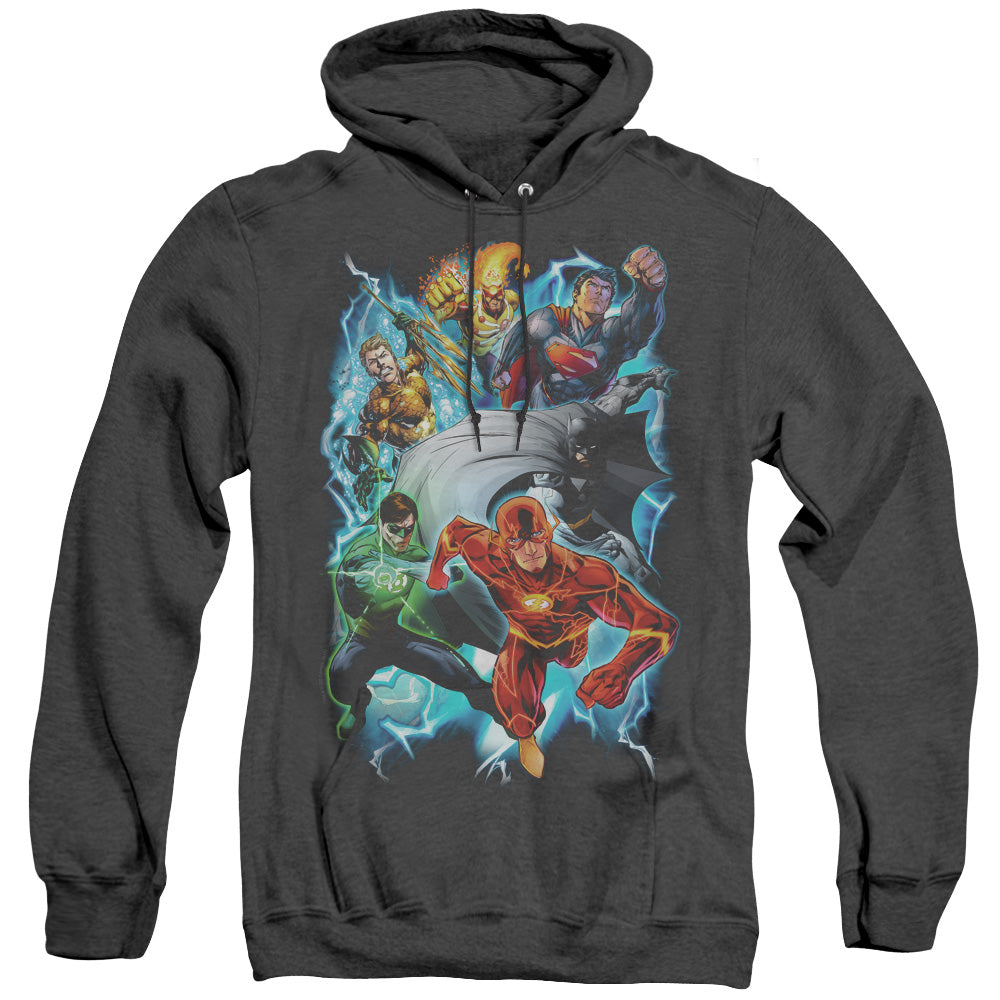 Justice League Of America Electric Team Heather Mens Hoodie Black Officially Licensed