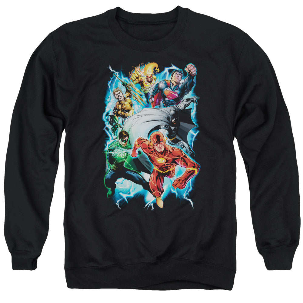 Justice League Of America Electric Team Mens Crewneck Sweatshirt Black Officially Licensed