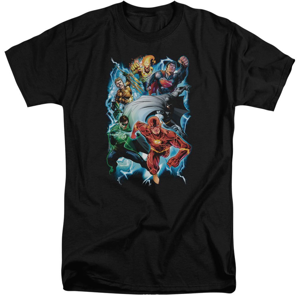 Justice League Electric Team Mens Tall T Shirt Black Officially Licensed