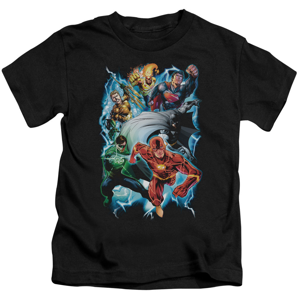 Justice League Electric Team Juvenile Kids Youth T Shirt Black Officially Licensed