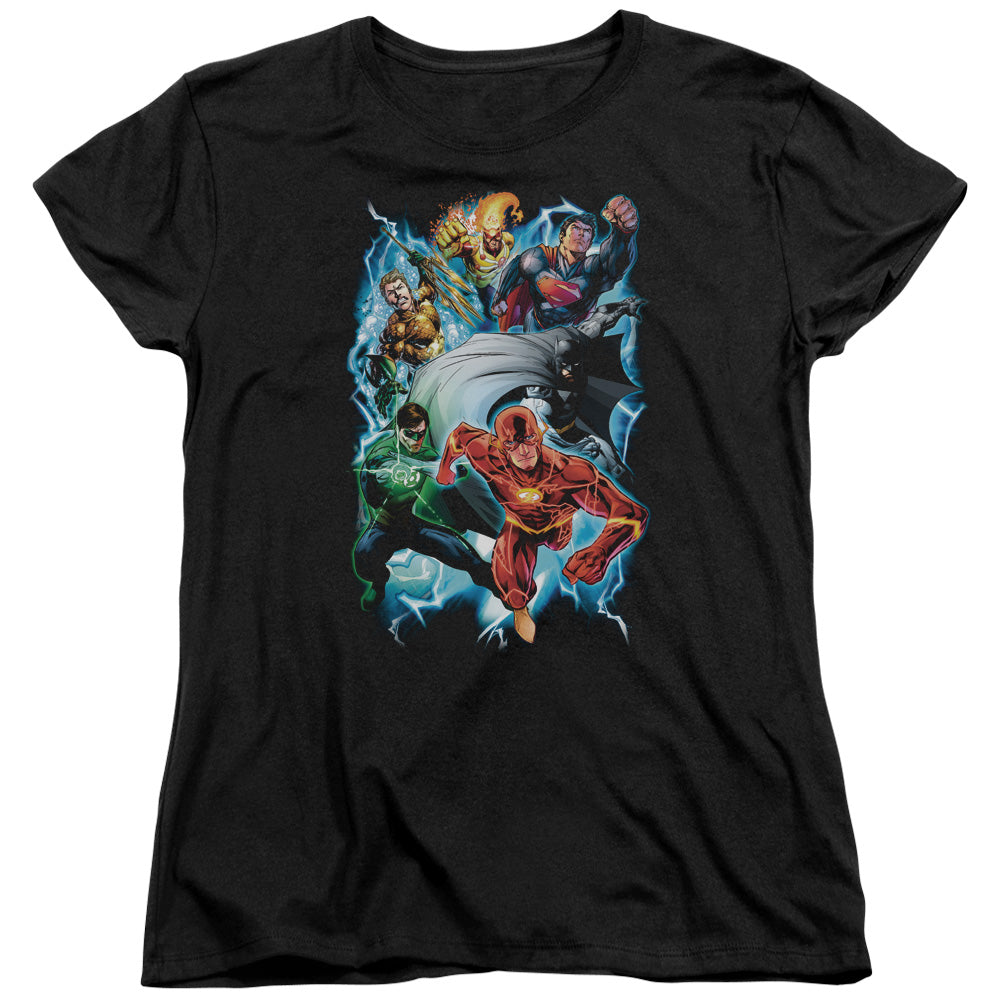 Justice League Electric Team Womens T Shirt Black Officially Licensed