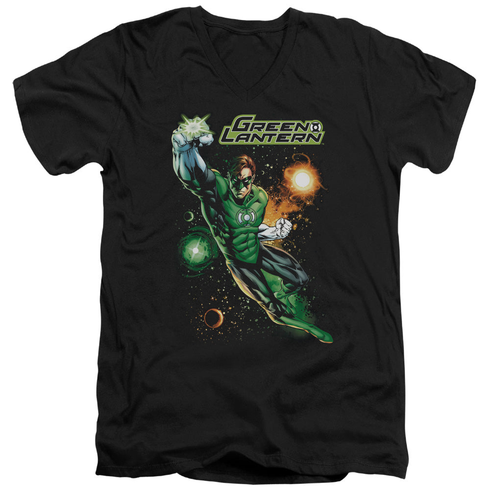 Justice League Galactic Guardian Mens Slim Fit V-Neck T Shirt Black Officially Licensed