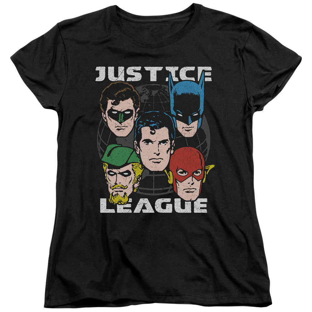 Justice League Head of States Womens T Shirt Black Officially Licensed