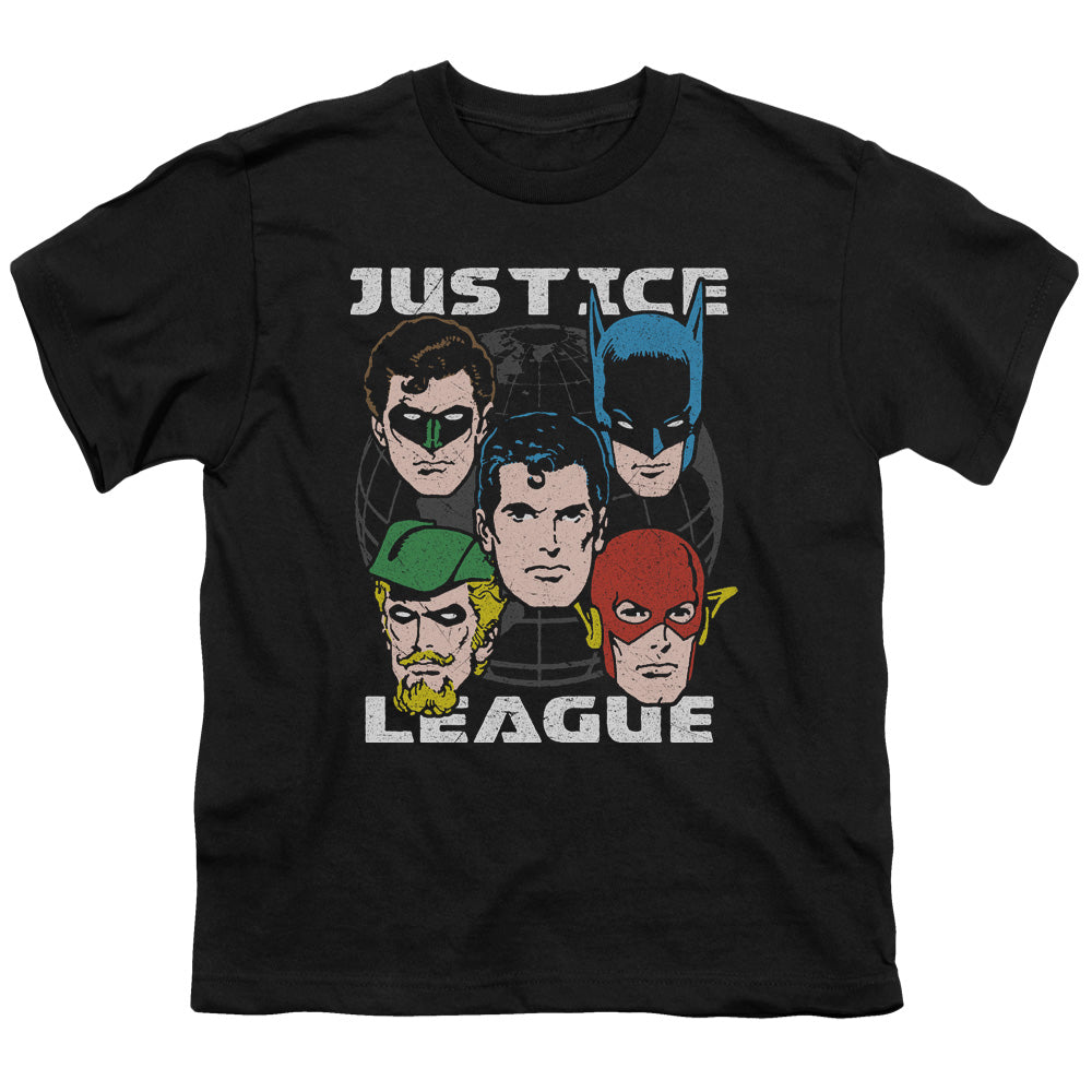 Justice League Head of States Kids Youth T Shirt Black Officially Licensed