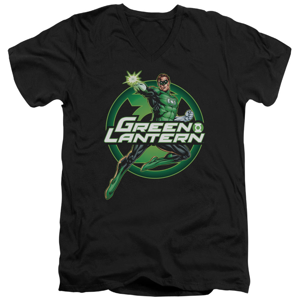 Justice League Lantern Glow Mens Slim Fit V-Neck T Shirt Black Officially Licensed