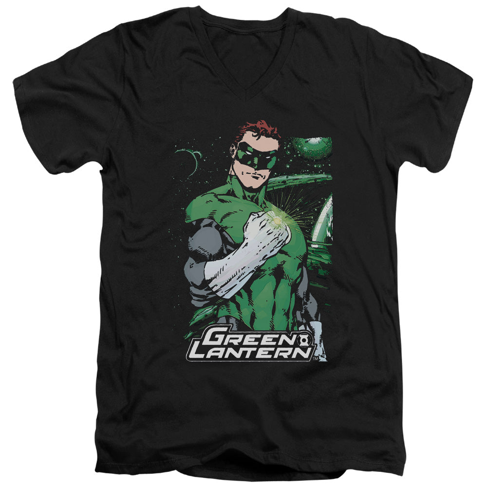 Justice League Fist Flare Mens Slim Fit V-Neck T Shirt Black Officially Licensed
