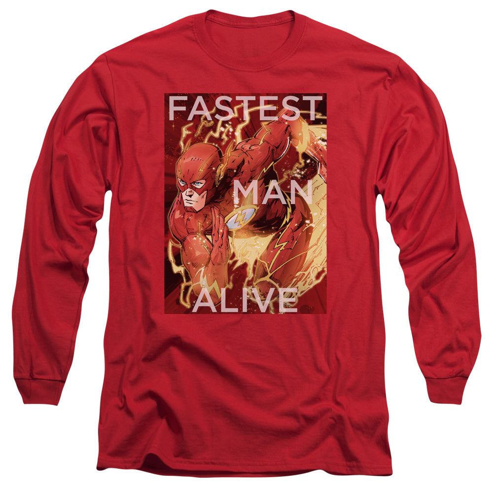 Justice League Fastest Man Alive Mens Long Sleeve Shirt Red Officially Licensed