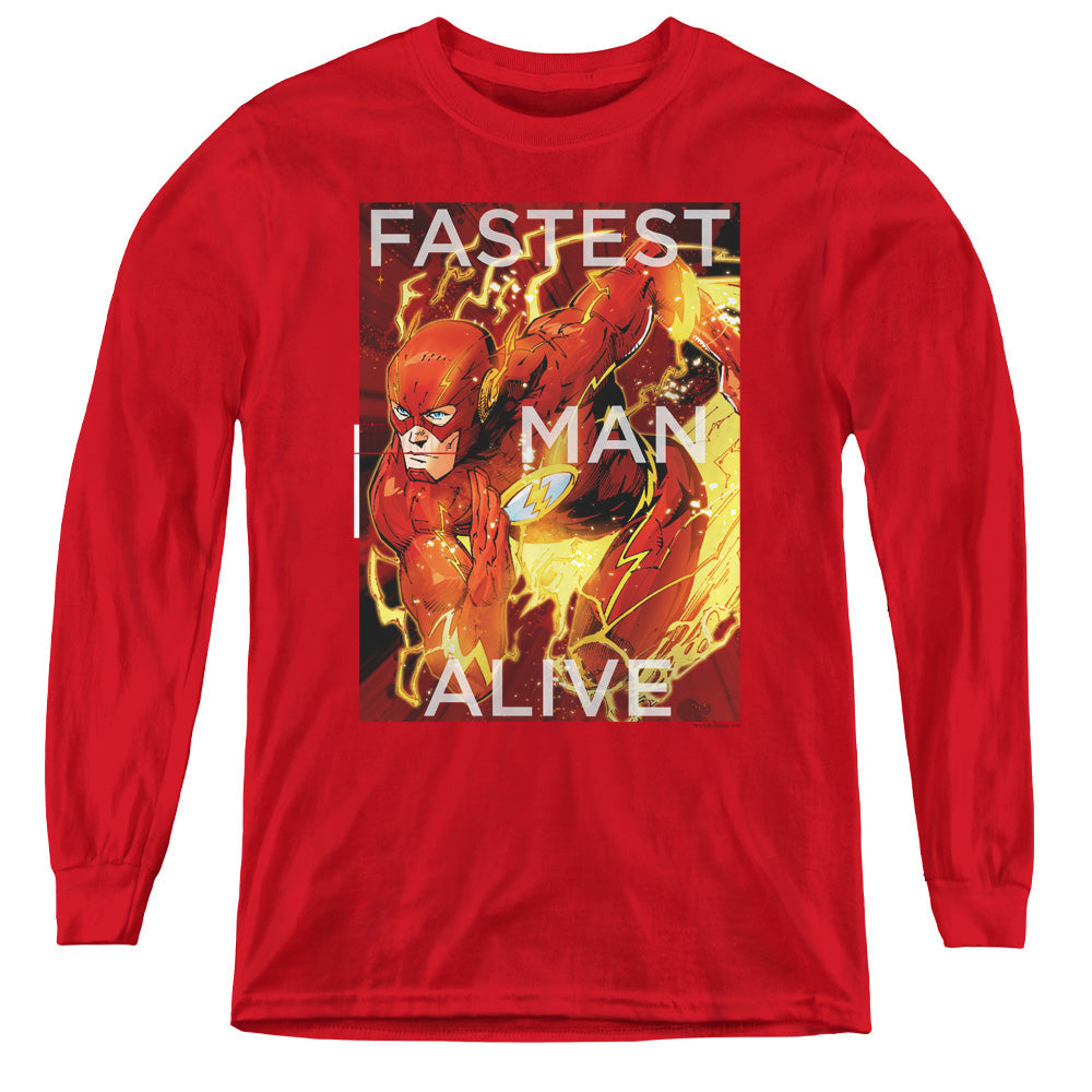 Justice League Fastest Man Alive Long Sleeve Kids Youth T Shirt Red Officially Licensed