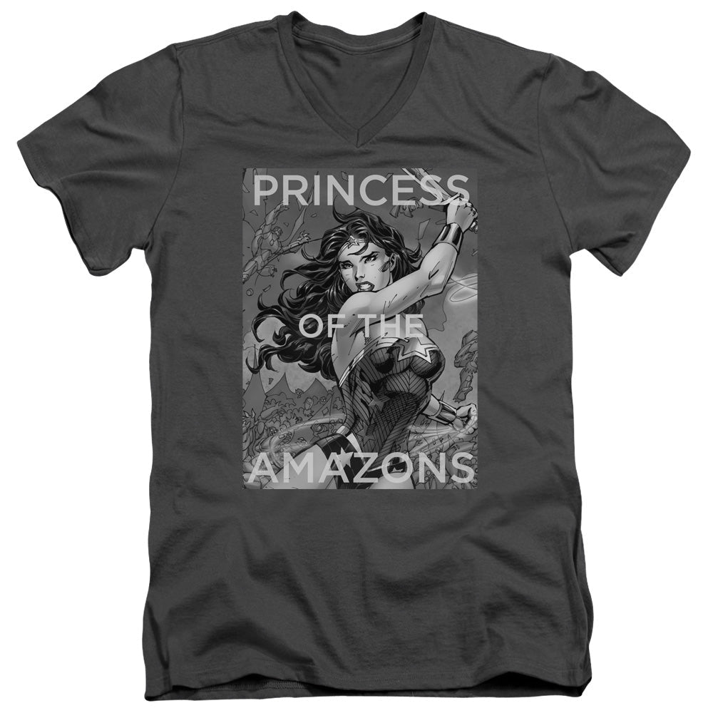 Justice League Princess of the Amazons Mens Slim Fit V-Neck T Shirt Charcoal Officially Licensed