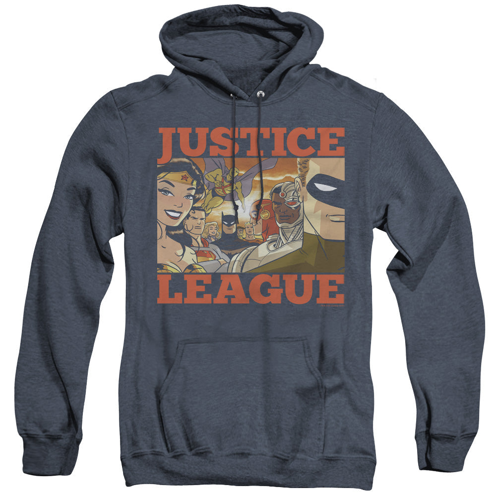 Justice League New Dawn Group Heather Mens Hoodie Navy Blue Blue Officially Licensed