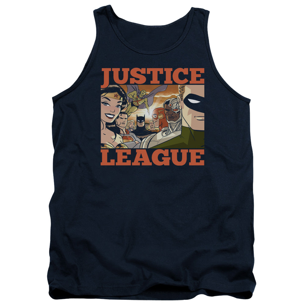 Justice League New Dawn Group Mens Tank Top Shirt Navy Blue Blue Officially Licensed
