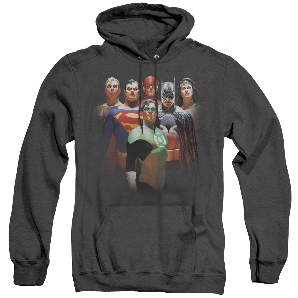 Justice League Roll Call Heather Mens Hoodie Black Officially Licensed