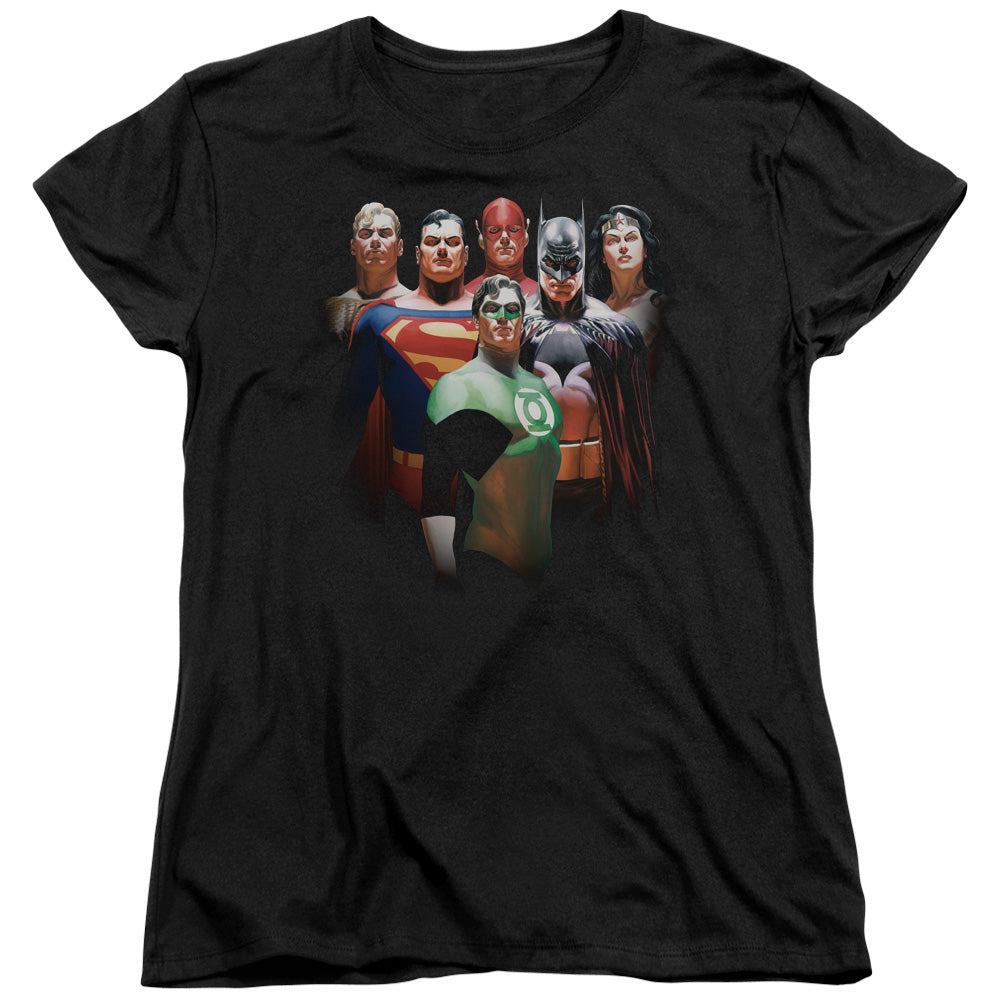 Justice League Roll Call Womens T Shirt Black Officially Licensed