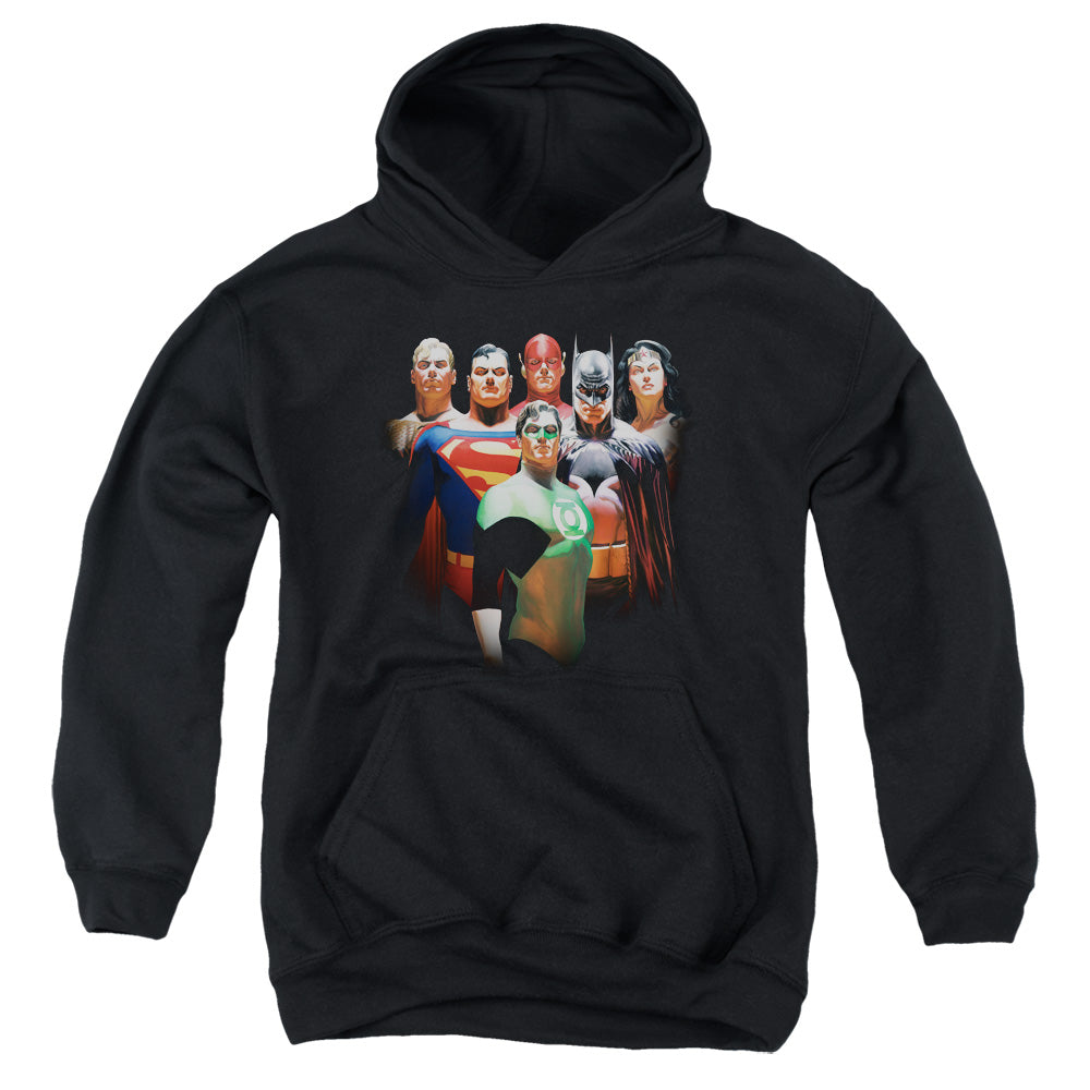 Justice League Roll Call Kids Youth Hoodie Black Officially Licensed