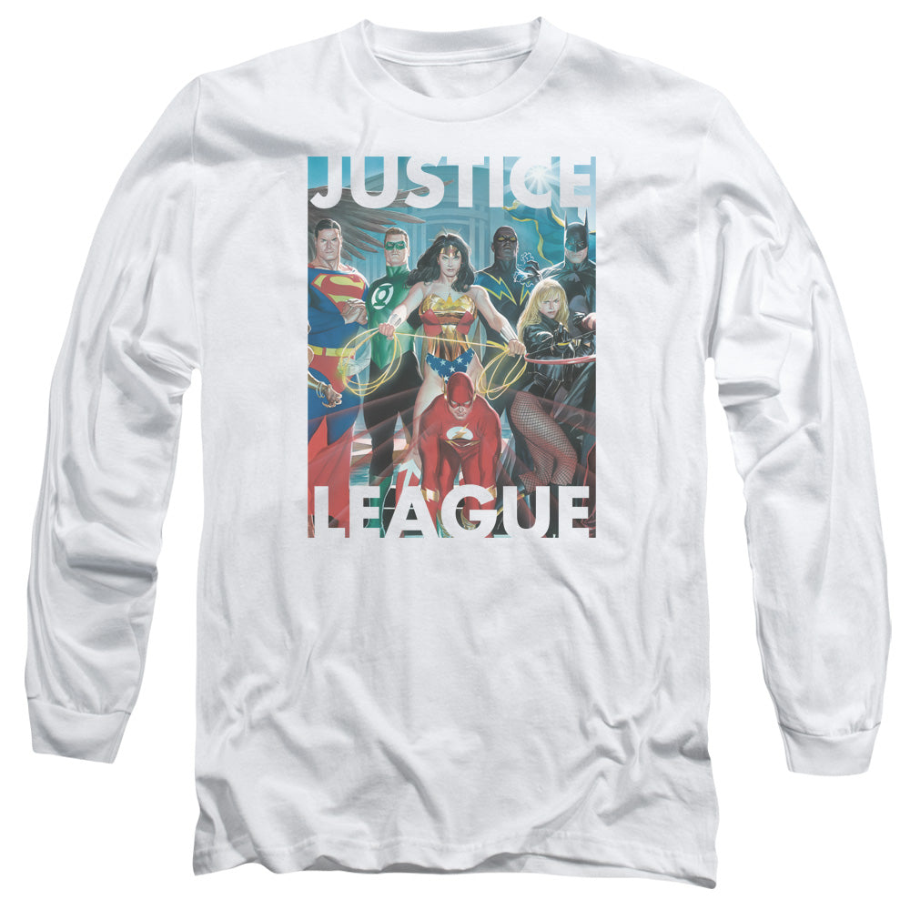 Justice League Hall of Justice Mens Long Sleeve Shirt White Officially Licensed