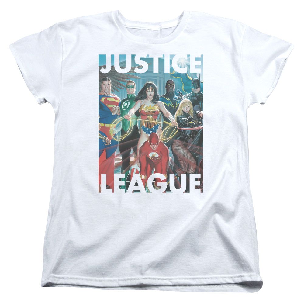 Justice League Hall of Justice Womens T Shirt White Officially Licensed