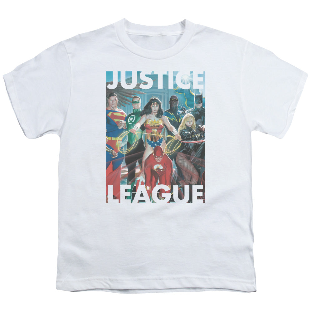 Justice League Hall of Justice Kids Youth T Shirt White Officially Licensed