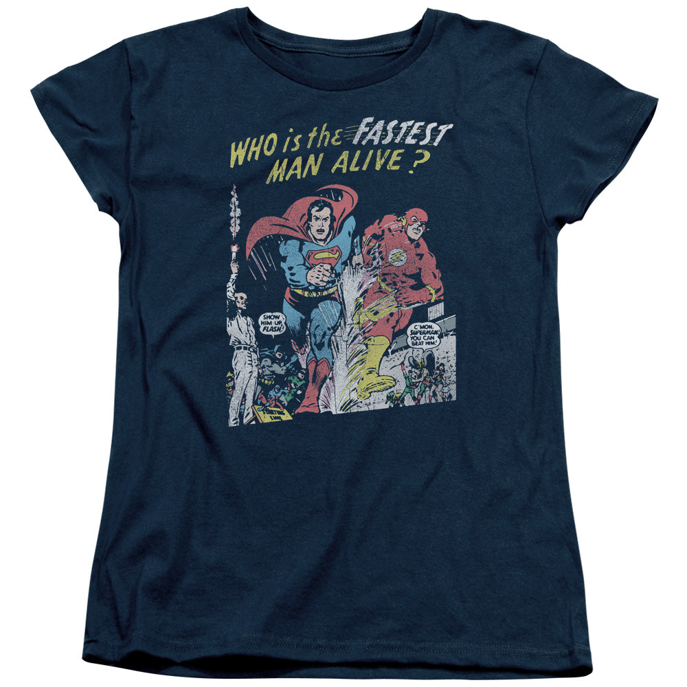 Justice League Fastest Man Womens T Shirt Navy Blue Blue Officially Licensed