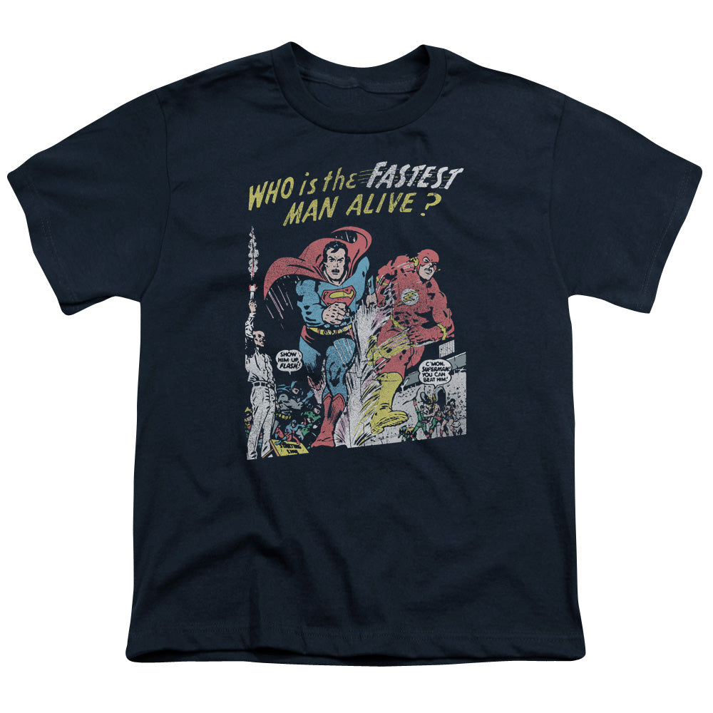 Justice League Fastest Man Kids Youth T Shirt Navy Blue Blue Officially Licensed