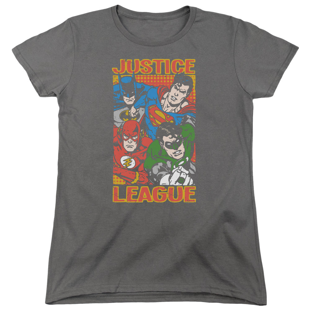 Justice League Hero Mashup Womens T Shirt Charcoal Officially Licensed