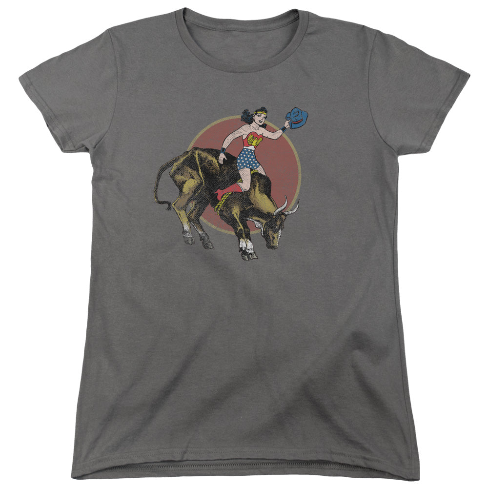 Justice League Bull Rider Womens T Shirt Charcoal Officially Licensed