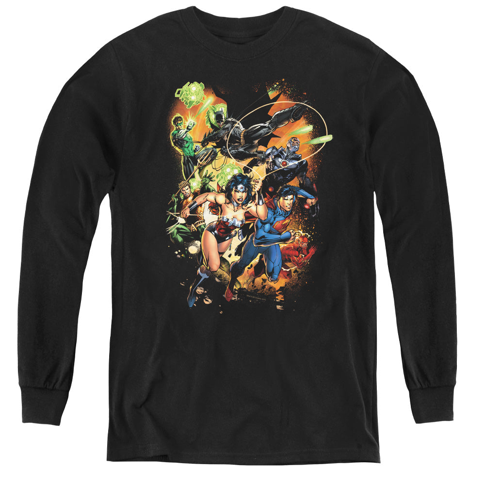 Justice League Battle Ready Long Sleeve Kids Youth T Shirt Black Officially Licensed