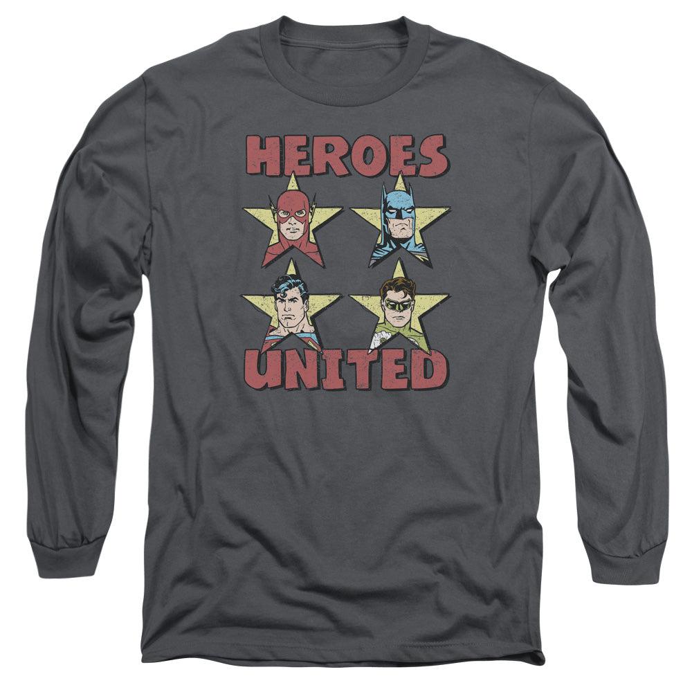 Justice League United Stars Mens Long Sleeve Shirt Charcoal Officially Licensed