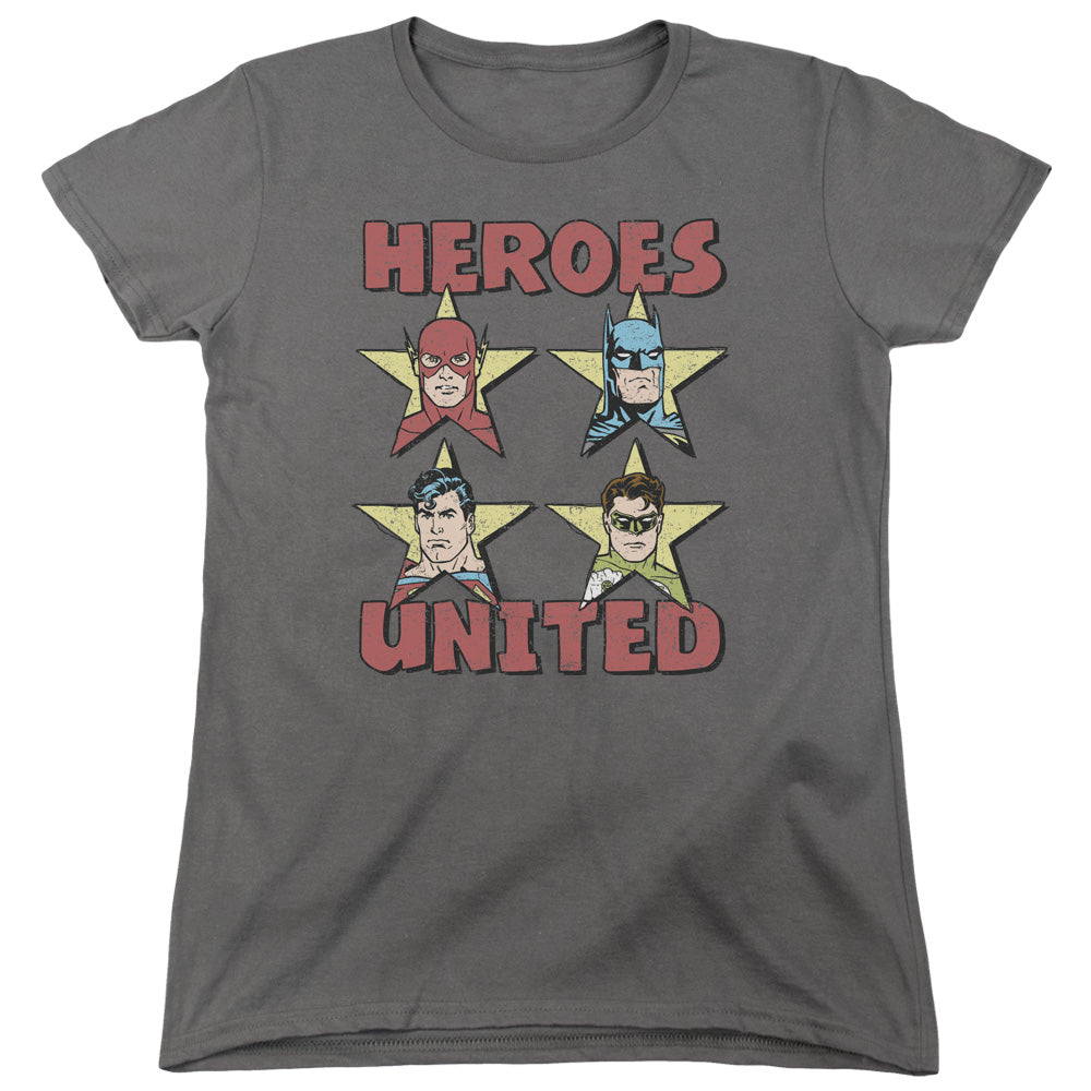 Justice League United Stars Womens T Shirt Charcoal Officially Licensed