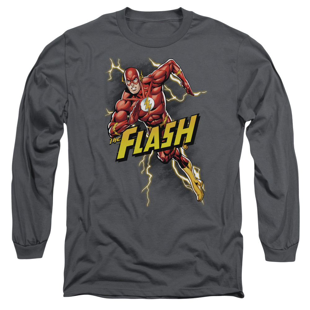 Justice League Bolt Run Mens Long Sleeve Shirt Charcoal Officially Licensed
