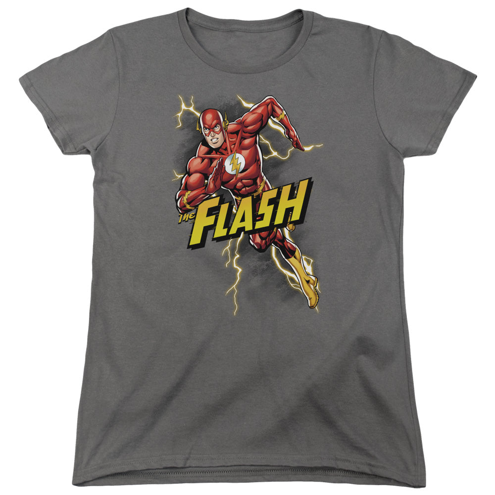 Justice League Bolt Run Womens T Shirt Charcoal Officially Licensed