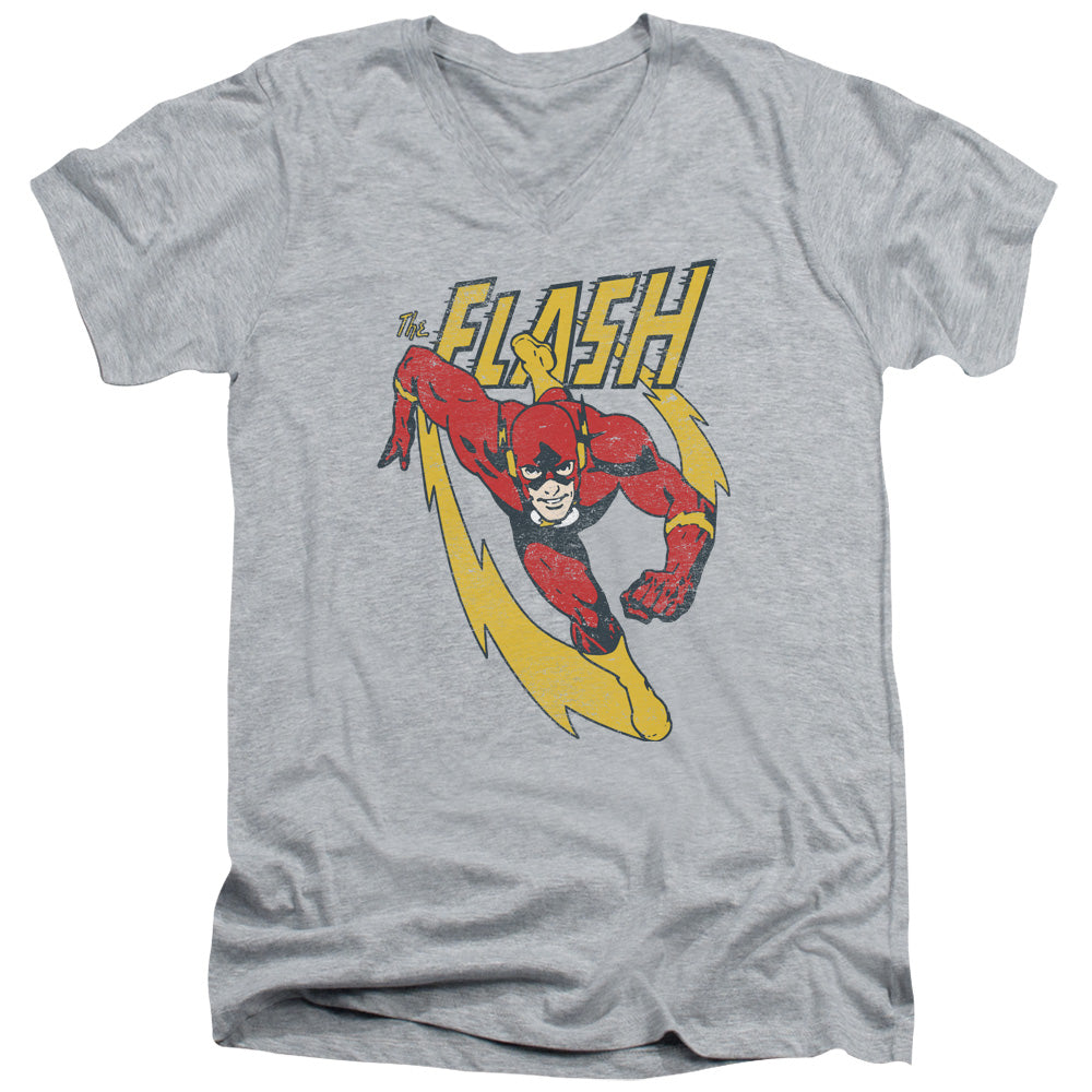 Justice League Lightning Trail Mens Slim Fit V-Neck T Shirt Athletic Heather Officially Licensed