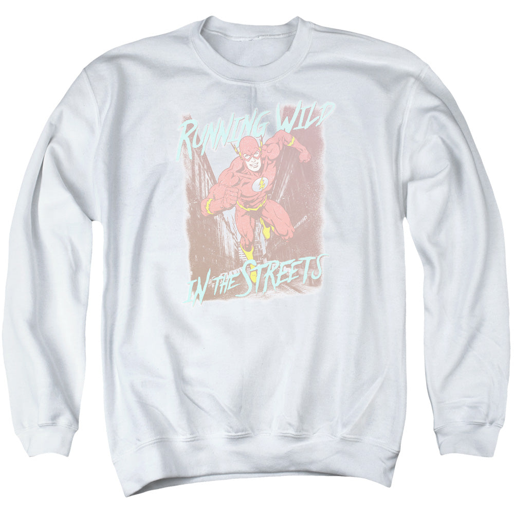 Justice League Running Wild Mens Crewneck Sweatshirt White Officially Licensed