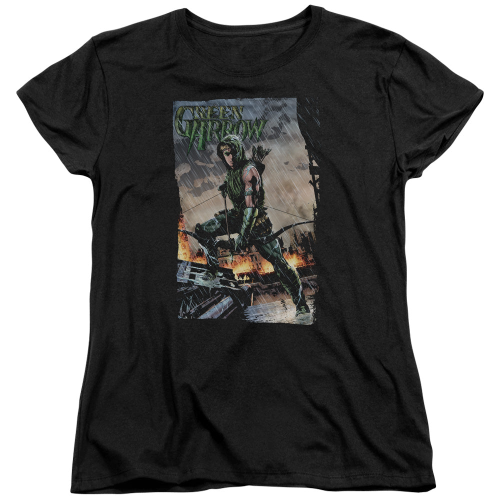Justice League Fire and Rain Womens T Shirt Black Officially Licensed