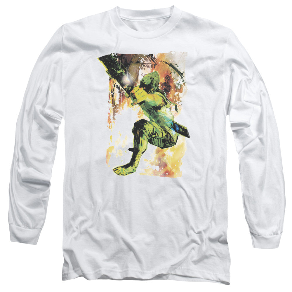 Jla Painted Archer Mens Long Sleeve Shirt White Officially Licensed