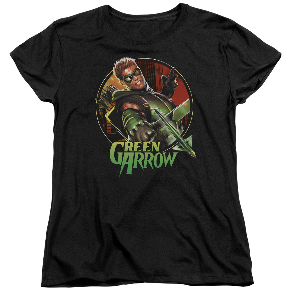 Justice League Sunset Archer Womens T Shirt Black Officially Licensed