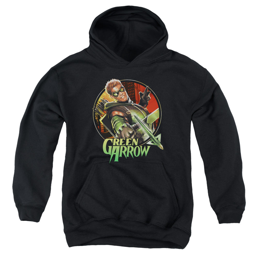 Justice League Sunset Archer Kids Youth Hoodie Black Officially Licensed