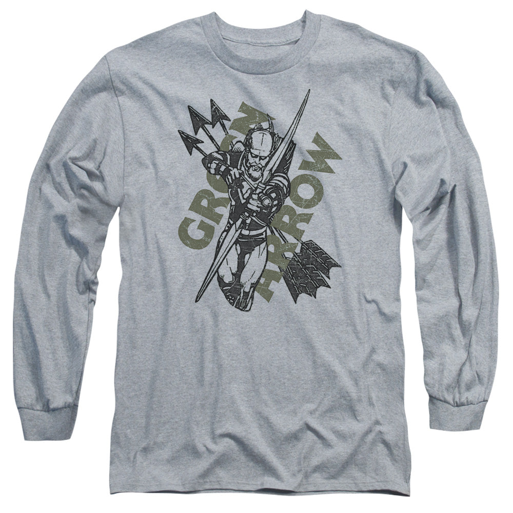 Justice League Archers Arrows Mens Long Sleeve Shirt Athletic Heather Officially Licensed