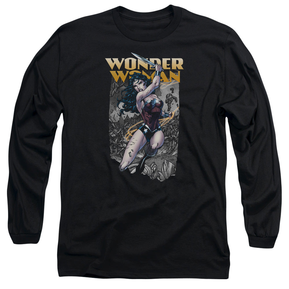 Jla Wonder Slice Mens Long Sleeve Shirt Black Officially Licensed