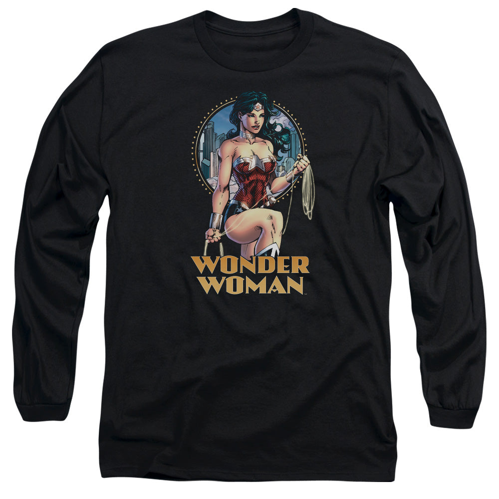 Justice League City Warrior Mens Long Sleeve Shirt Black Officially Licensed