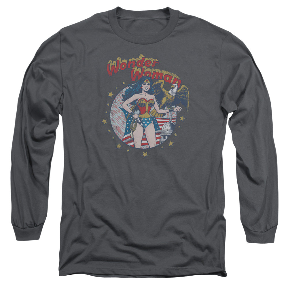 Justice League at Your Service Mens Long Sleeve Shirt Charcoal Officially Licensed