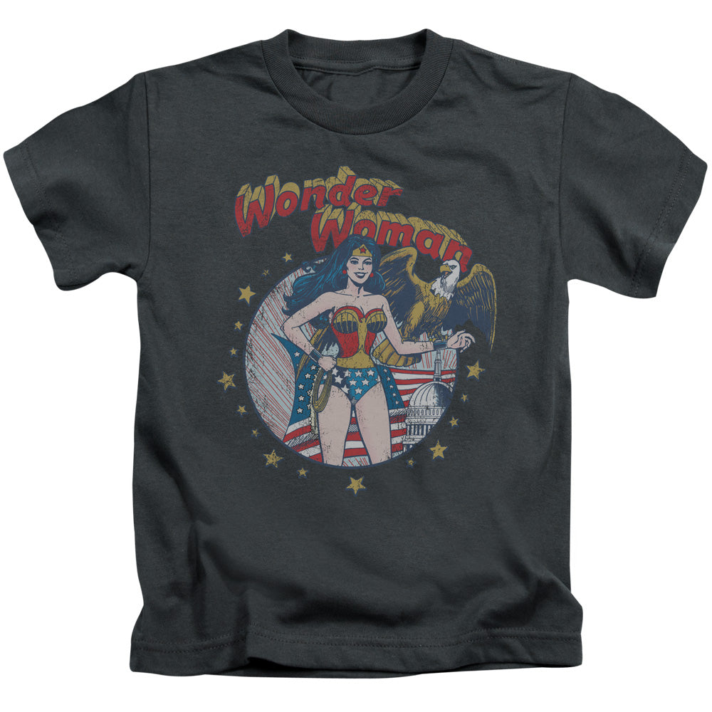 Justice League at Your Service Juvenile Kids Youth T Shirt Charcoal Officially Licensed