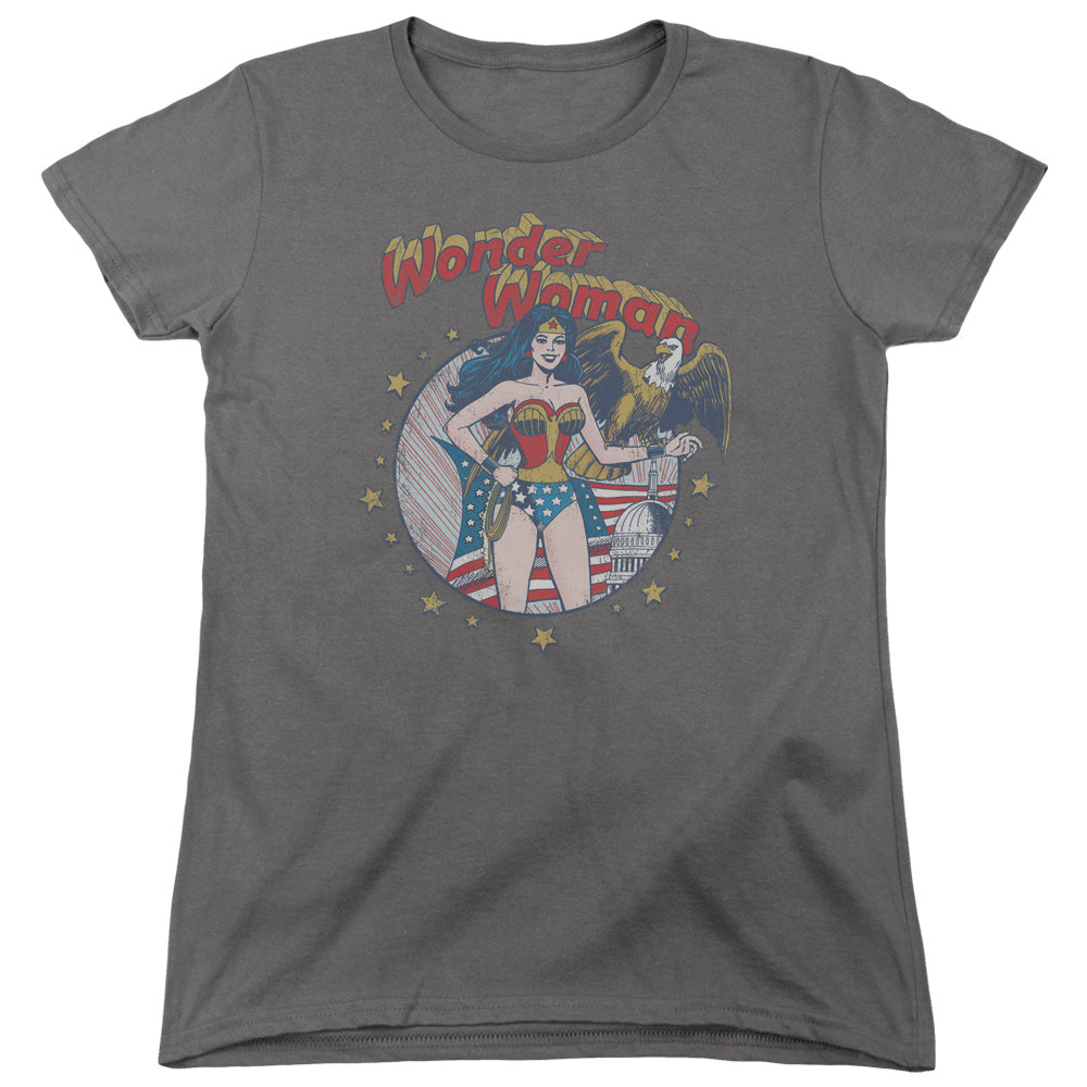Justice League at Your Service Womens T Shirt Charcoal Officially Licensed