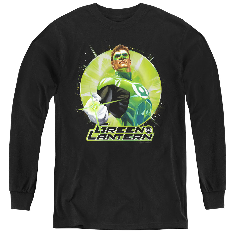 Justice League Green Static Long Sleeve Kids Youth T Shirt Black Officially Licensed